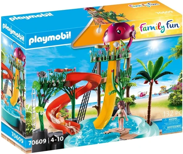 Playmobil 70609 Aile Eğlencesi Kaydıraklı Su Parkı, su oyuncağı, eğlenceli, yaratıcı rol yapma, oyun seti, 4 yaş ve üzer
