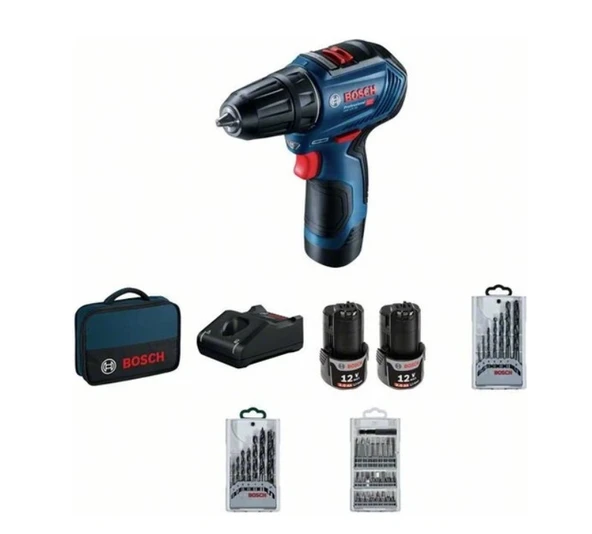 Bosch GSR 12V-30 Akülü Delme Vidalama 12V 2 Ah + 39 Parça Aksesuar Setli
