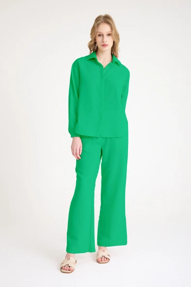 Günlük Yeşil Keten İkili Takım Alt Üst ürün görseli