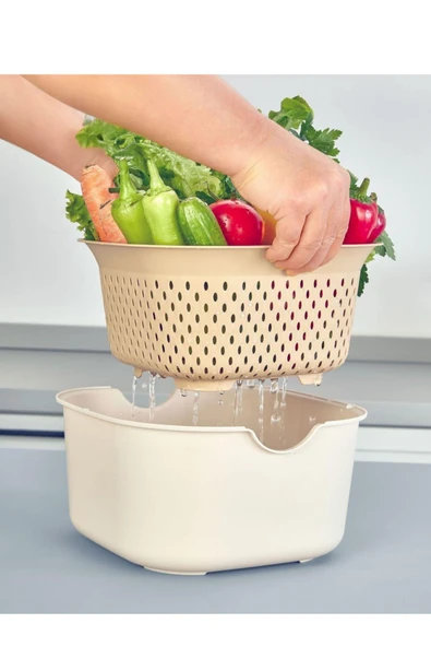 5 parça set lüks süzgeçli sebze meyve yıkama badyası kesme tahtası limon sıkacağı ölçek - 4