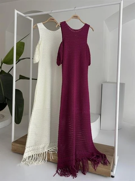 Omuz Detaylı Etek Ücü Püsküllü Lucky Life Kadın Triko Elbise - Resim 8