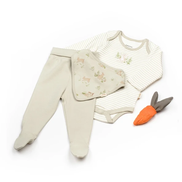 3'lü Takım ( Pantolon-Zıbın-Önlük ) 5201 Ekru-Soft Yeşil