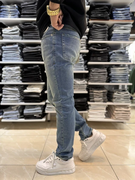 Yeşil Yıkamalı Mavi Slim Fit Jean 116CslMa - 2