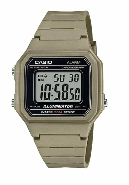 Casio W-217H-5AVDF Quartz Dijital Silikon Kahve Organik Cam 41 mm Erkek Kol Saati
