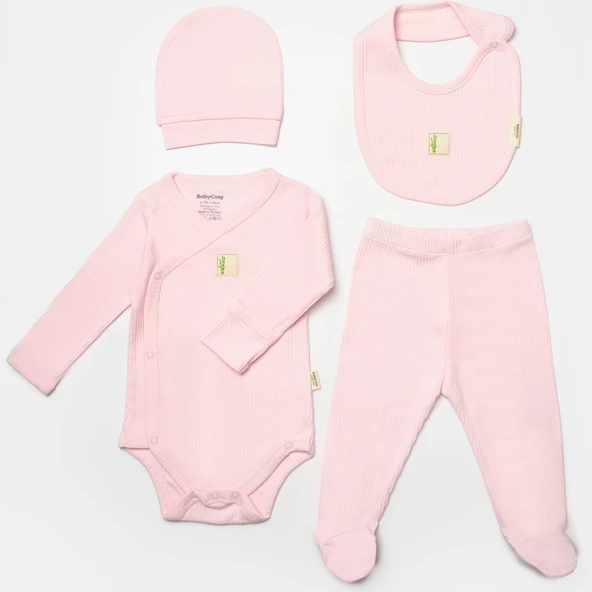 4'lü Fitilli Ayaklı Takım ( Pantolon-Zıbın-Şapka-Önlük) 9007 Pembe
