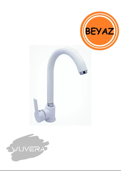 Wuvera Delta Serisi Oynar Başlıklı Beyaz Mutfak Evye Bataryası – Esnek, Çift Girişli, Dayanıklı ve Modern - Resim 2