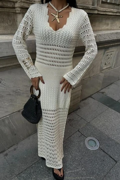 Lucky Life Kadın Detaylı İspanyol Kol Elbise - Resim 6