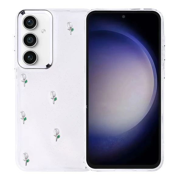 Galaxy S23 FE Kılıf Airbag Tasarımlı Simli Şeffaf Zore Kutup Kapak - 3