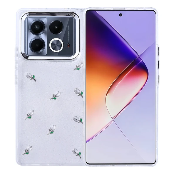 İnfinix Note 40 Pro Kılıf Airbag Tasarımlı Simli Şeffaf Zore Kutup Kapak - 4