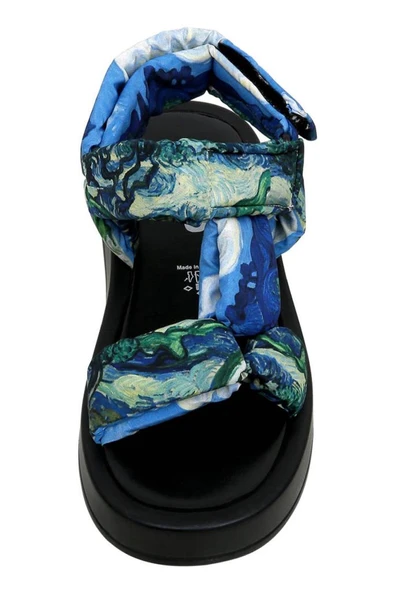 Kadın Vegan Deri Çok Renkli Kalın Taban Sandalet - Vincent van Gogh The Olive Trees Tasarım - 5