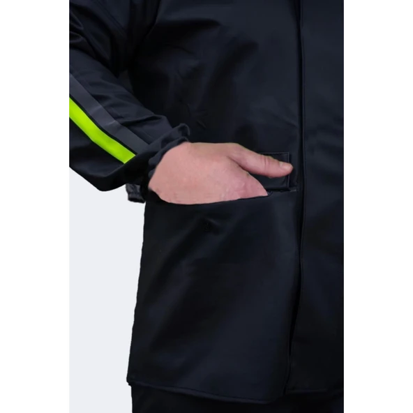 Lucky Life Unisex Tam Kalıp Motorcu Cepli Kurye Su Gecirmez Yağmurluk Takım - Siyah