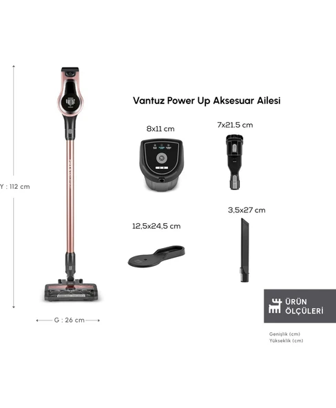 Vantuz Power Up 15 W Dikey Süpürge Rosegold - 2