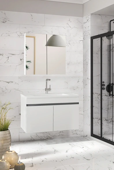 Viola-M 80 cm Komple Mdf Banyo Dolabı, Seramik Lavabolu Banyo Dolabı Seti-B-An