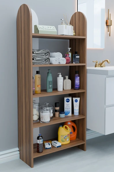 Limnizza 5 Raflı Modern Banyo Düzenleyici Raf Ünitesi Çok Amaçlı Depolama Rafı Havluluk Şampuanlık Dolap Ceviz - 2