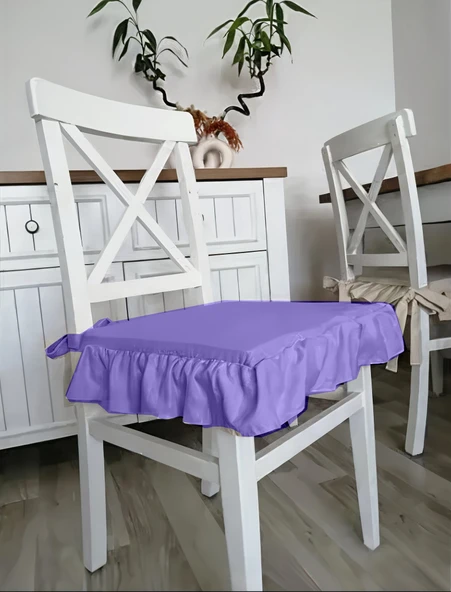 Fırfırlı Sıvı & Leke Itici Iskandinav Sandalye Minderi Lila Mor
