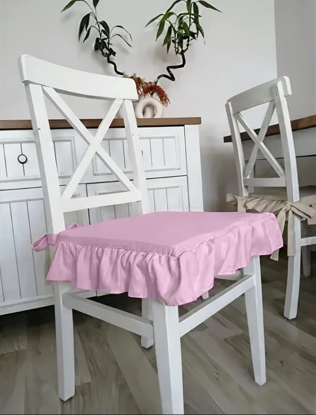 Fırfırlı Sıvı & Leke Itici Iskandinav Sandalye Minderi Pembe