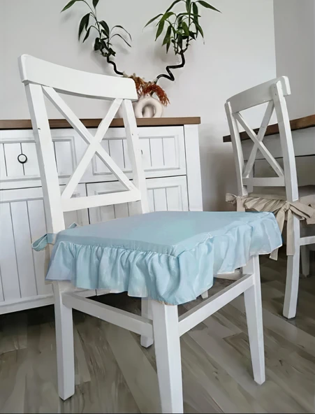 Fırfırlı Sıvı & Leke Itici Iskandinav Sandalye Minderi Bebek Mavi