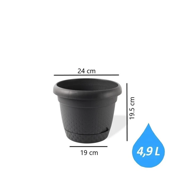 Omnipazar KRS Dekoratif İnci Bitki Çiçek Saksı Takımı 5'li Set Antrasit - Resim 6