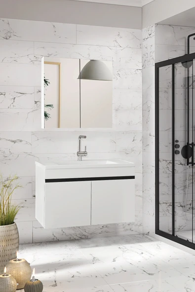 Viola-M 80 cm Komple Mdf Banyo Dolabı, Seramik Lavabolu Banyo Dolabı Seti-B-Si