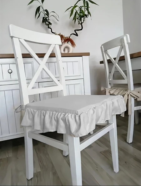 Fırfırlı Sıvı & Leke Itici Iskandinav Sandalye Minderi Beyaz