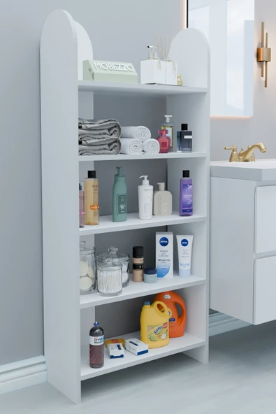 Limnizza 5 Raflı Modern Banyo Düzenleyici Raf Ünitesi Çok Amaçlı Depolama Rafı Havluluk Şampuanlık Dolap Beyaz - 2