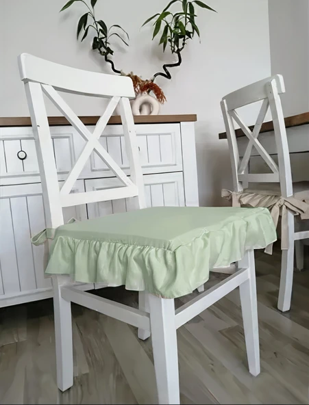 Fırfırlı Sıvı & Leke Itici Iskandinav Sandalye Minderi Su Yeşili