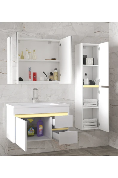 Alfa Banyo Viosen Bg-Ea 80 cm Seramik Lavabolu Banyo Dolabı Seti, Boy Dolaplı, (80+35) 115 cm - 2