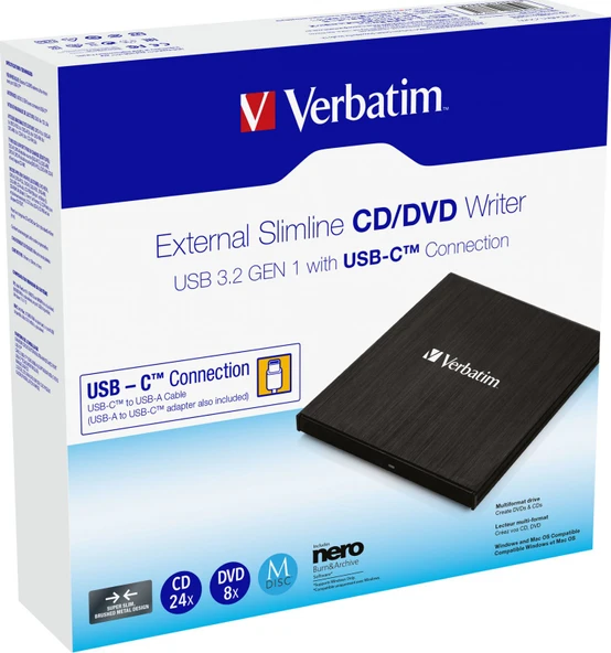 SLIMLINE USB 3.2 Gen 1/ USB-C CD/DVD HARİCİ YAZICI TdrTR