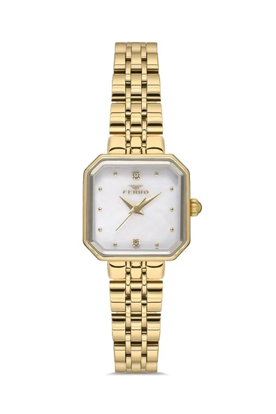 Ferro Quartz Çelik Altın Reng Beyaz Kadran 23 mm Kadın Kol Saati