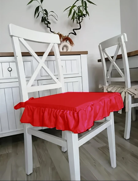 Fırfırlı Sıvı & Leke Itici Iskandinav Sandalye Minderi Kırmızı