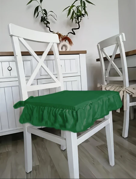 Fırfırlı Sıvı & Leke Itici Iskandinav Sandalye Minderi Yeşil