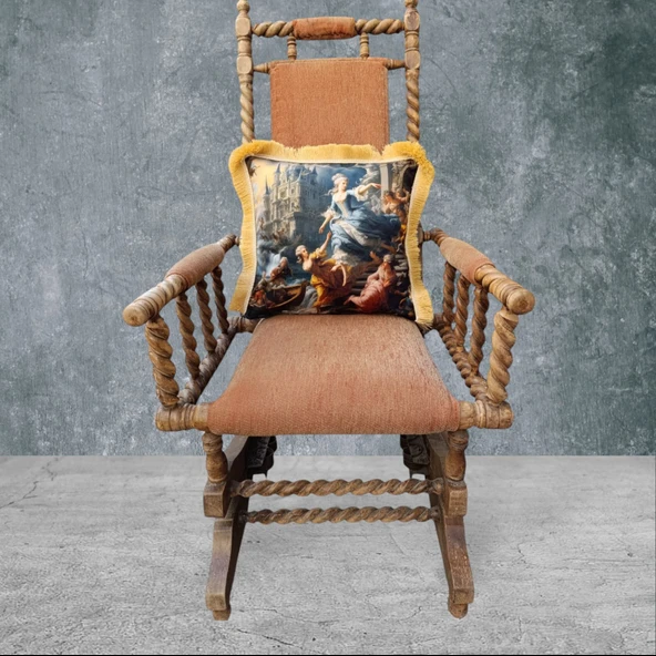 Barok Çift Taraflı Dekoratif Püsküllü - Saçaklı Kırlent Kılıfı 1 Adet 43x43cm - 2