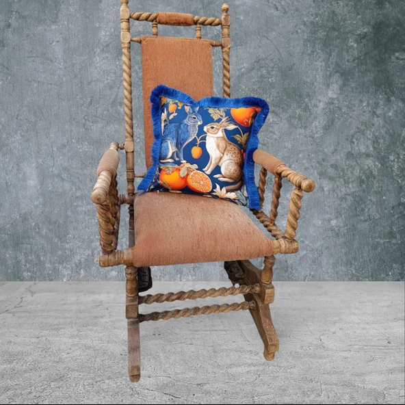 Tavşan Çift Taraflı Dekoratif Püsküllü - Saçaklı Kırlent Kılıfı 1 Adet 43x43cm