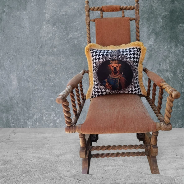 Köpek Çift Taraflı Dekoratif Püsküllü - Saçaklı Kırlent Kılıfı 1 Adet 43x43cm