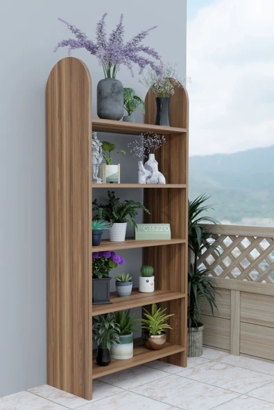 Limnizza 5 Raflı Balkon Saksılığı Çiçeklik Bitki Rafı Çok Amaçlı Raf Ünitesi Dekoratif Düzenleyici Ceviz - 2