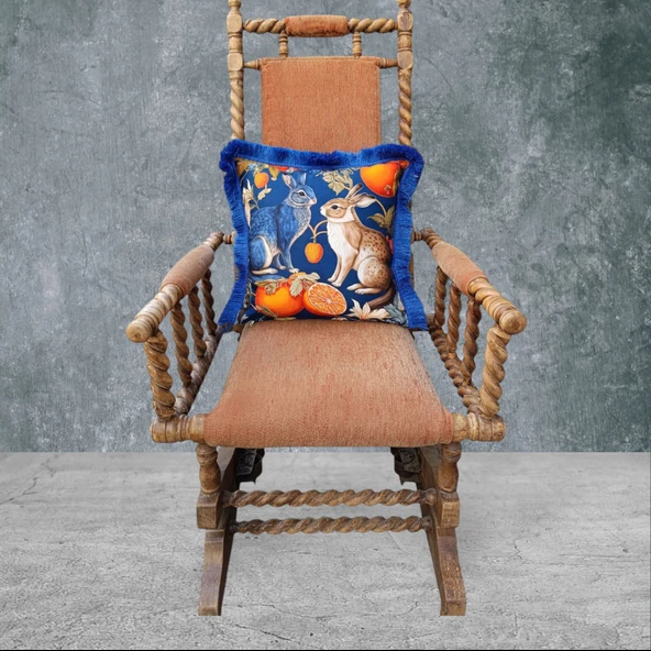 Tavşan Çift Taraflı Dekoratif Püsküllü - Saçaklı Kırlent Kılıfı 1 Adet 43x43cm - 2