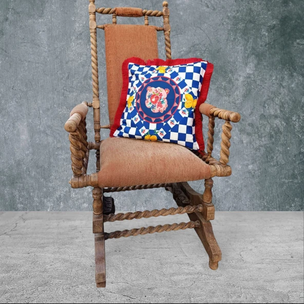 Nar Çift Taraflı Dekoratif Püsküllü - Saçaklı Kırlent Kılıfı 1 Adet 43x43cm