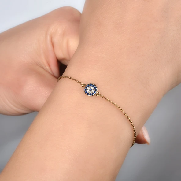 14 Ayar Altın Kaplama Minimal NazarlıK Gümüş Bileklik - CBS00120 ürün görseli 1