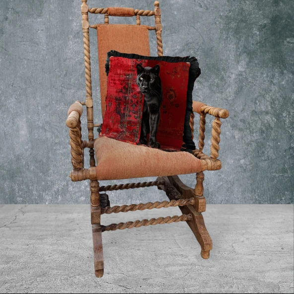 Panter Çift Taraflı Dekoratif Püsküllü - Saçaklı Kırlent Kılıfı 1 Adet 43x43cm - Resim 2