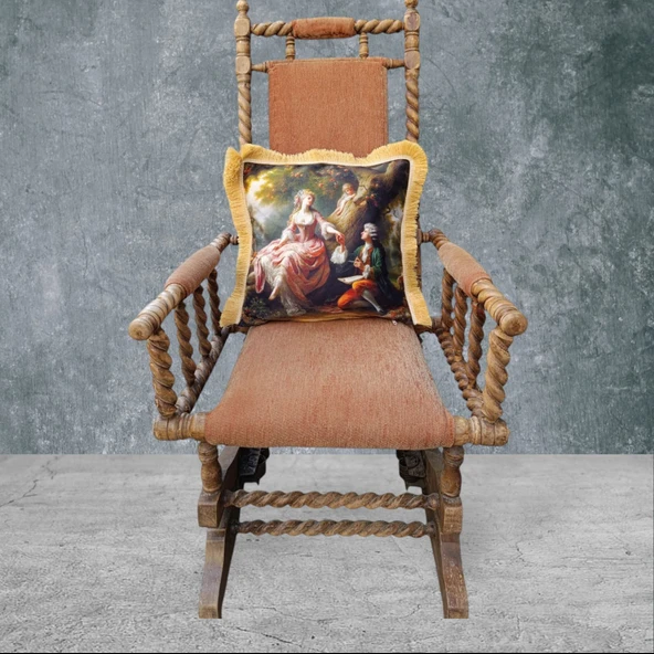 Barok Çift Taraflı Dekoratif Püsküllü - Saçaklı Kırlent Kılıfı 1 Adet 43x43cm - 2