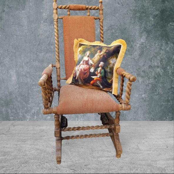 Barok Çift Taraflı Dekoratif Püsküllü - Saçaklı Kırlent Kılıfı 1 Adet 43x43cm