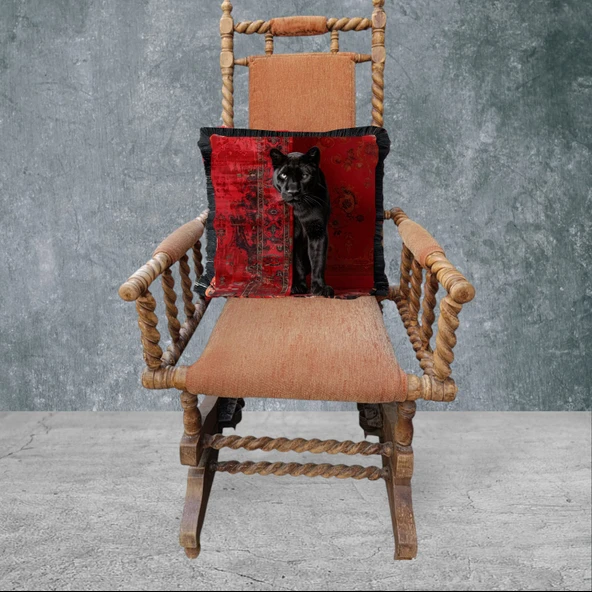 Panter Çift Taraflı Dekoratif Püsküllü - Saçaklı Kırlent Kılıfı 1 Adet 43x43cm