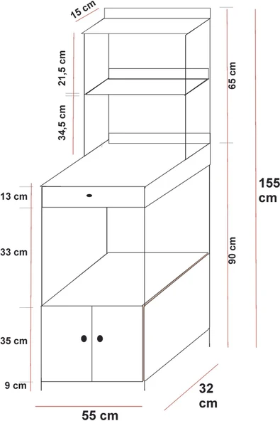 Limnizza Çok Amaçlı Mutfak Dolabı Mikrodalga ve Mini Fırın Raflı Çekmeceli Metal Gövdeli Mutfak Düzenleyici Beyaz - 5