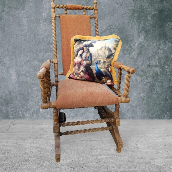Barok Çift Taraflı Dekoratif Püsküllü - Saçaklı Kırlent Kılıfı 1 Adet 43x43cm