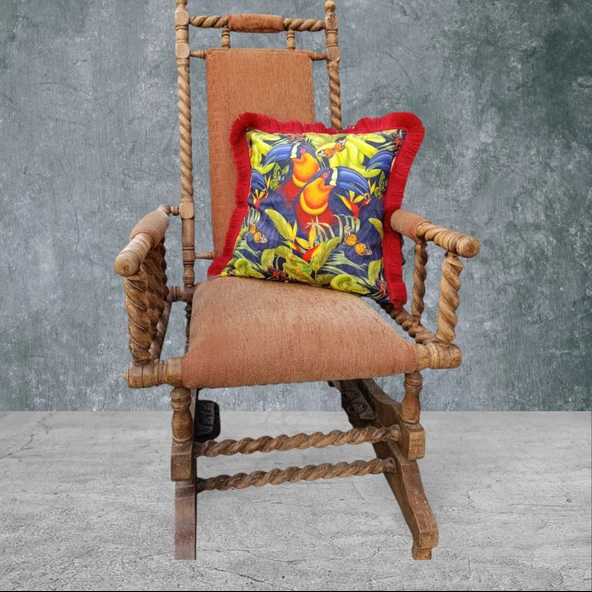 Tropikal Çift Taraflı Dekoratif Püsküllü - Saçaklı Kırlent Kılıfı 1 Adet 43x43cm
