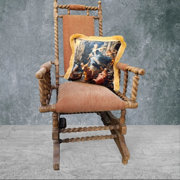 Barok Çift Taraflı Dekoratif Püsküllü - Saçaklı Kırlent Kılıfı 1 Adet 43x43cm