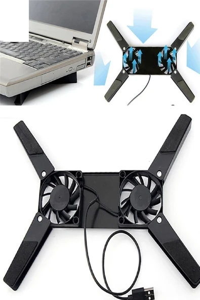 2 Fanlı Notebook Soğutucu Portatif Katlanabilir Laptop Soğutucu Fan Usbli Stand Bilgisayar Fanı (368368)
