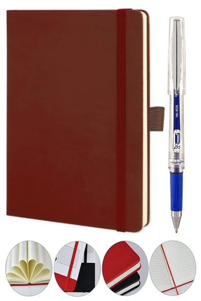 Tarihsiz Ajanda Çizgili Sert Kapak Lastikli 13x21 cm ve Pilot Kalem Seti 1 Paket Not Defteri Çizgili Kalem Tutuculu - 3