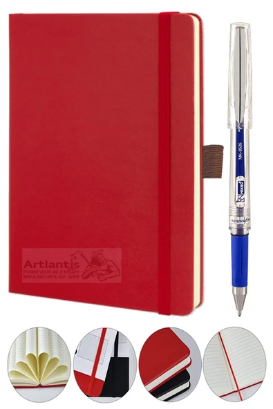 Tarihsiz Ajanda Çizgili Sert Kapak Lastikli 13x21 cm ve Pilot Kalem Seti 1 Paket Not Defteri Çizgili Kalem Tutuculu - 6