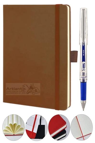 Tarihsiz Ajanda Çizgili Sert Kapak Lastikli 13x21 cm ve Pilot Kalem Seti 1 Paket Not Defteri Çizgili Kalem Tutuculu - 5